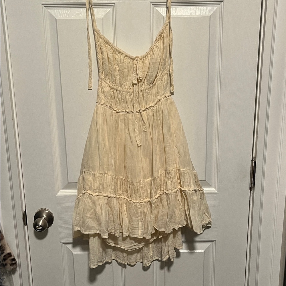 Cream Spaghetti-Strap Ruffle Mini Dress - Picture 5 of 11